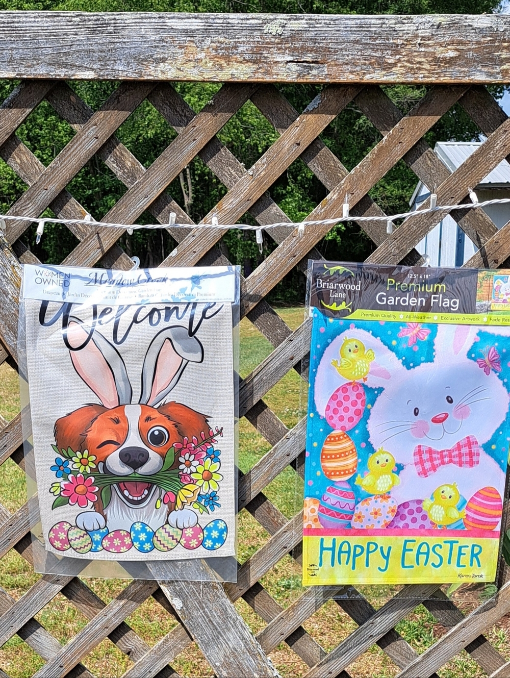 Set of 2 NWT Easter Bunny Garden  Flag And Dog With Bunny Ears Garden Flag